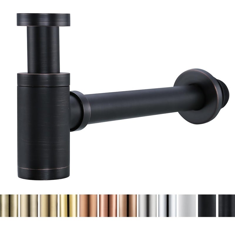 RANDOM Brass Contemporary Round Bottle P Trap 1 1/4,Basin Sink Waste Drain P Trap Kit (Oil Rubbed Bronze) - Image 1